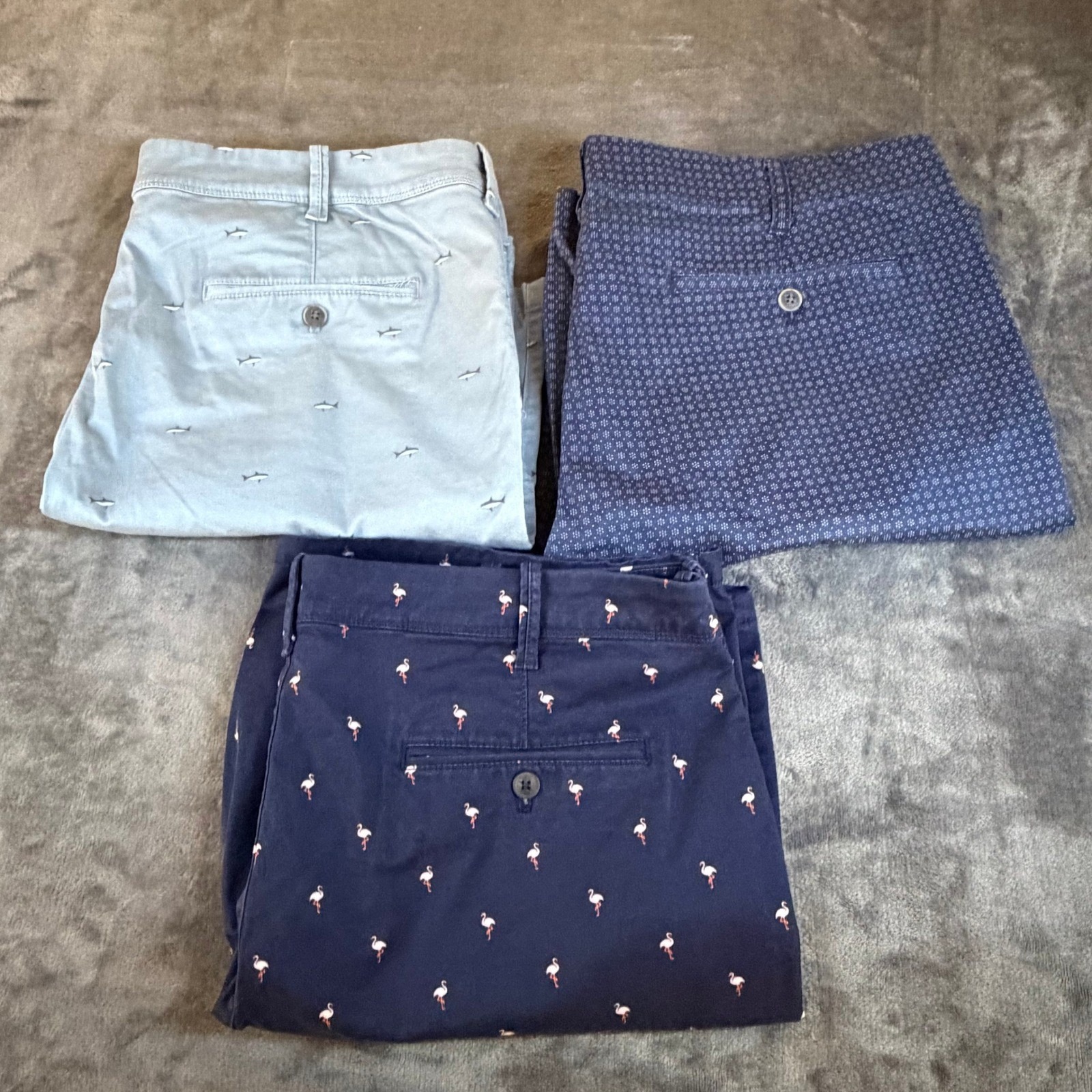 Express Chino Shorts Geometric Blue Casual Summer Mens 38" Set Of 3 Shorts